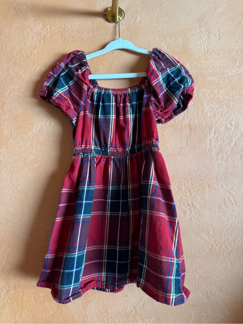 Hill House Home Kids Red Tartan Plaid Puff Sleeve Dress 5/6Y